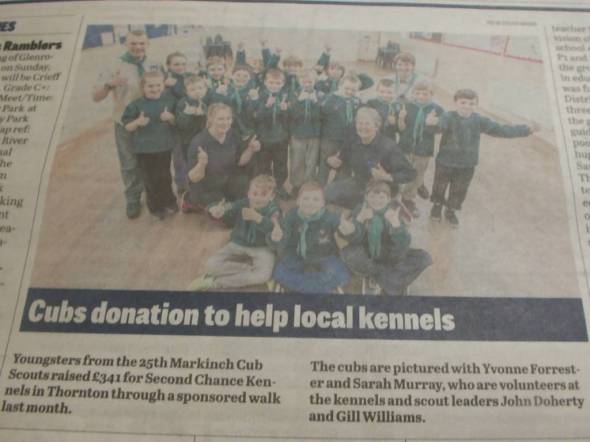 Markinch Scouts donate money to Second Chance.